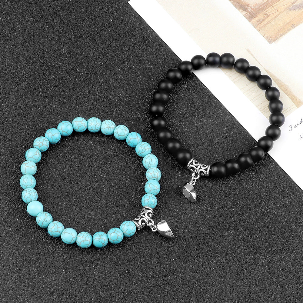 Pulsera Magnética para Parejas con Ojo de Tigre y Cierre de Corazón