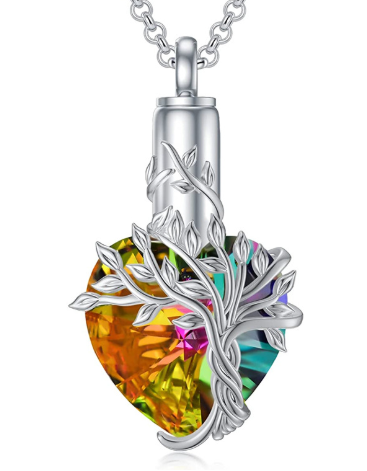 Collar con Urna en Forma de Corazón y Colgante de Piedra Preciosa Árbol de la Vida