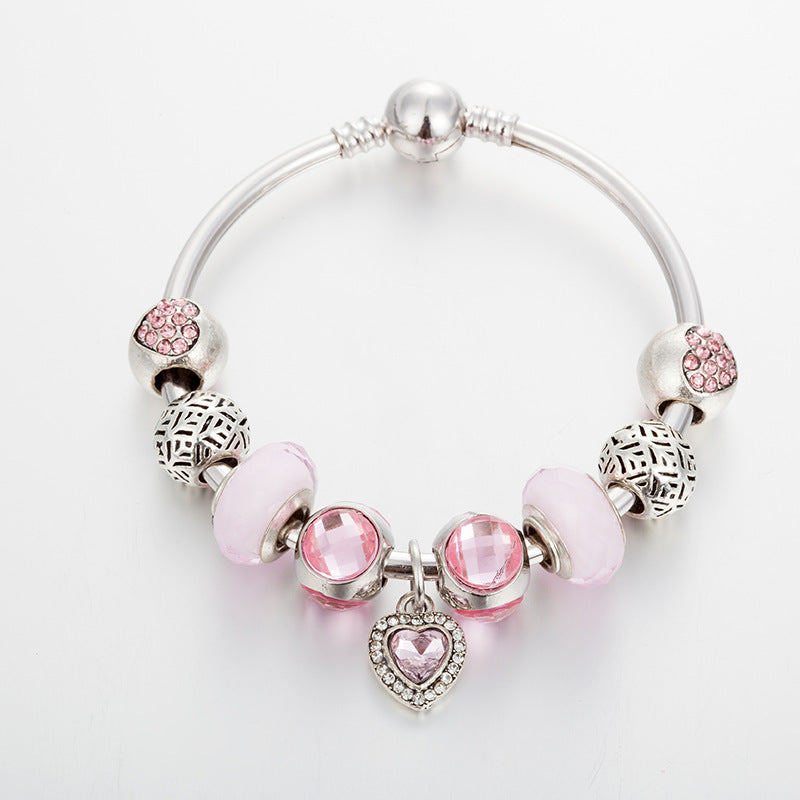 Pulsera de Mujer con Colgante de Corazón y Perlas de Cristal Rosa para Hacerlo Tú Misma