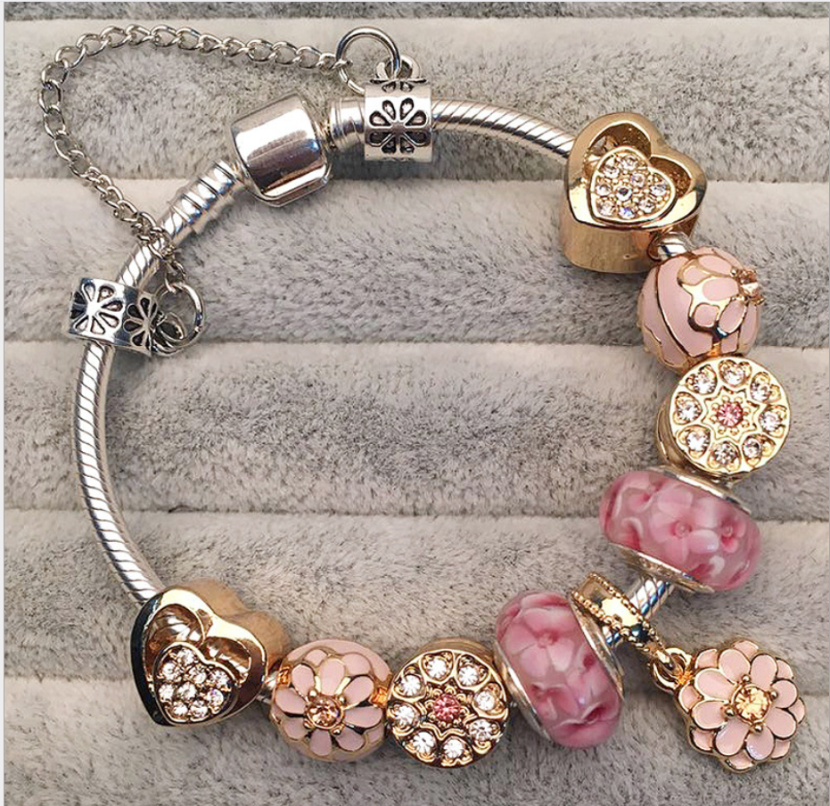 Pink Glass Bead Bracelet Jewelry - New Design