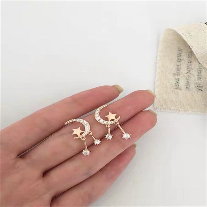 Pendientes de Tachuela Minimalistas de Luna y Estrella de Plata S925