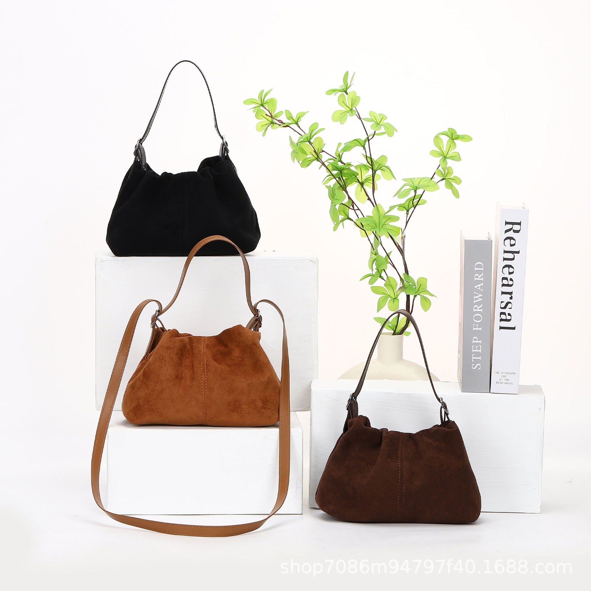 Bolso Bandolera de Aspecto Ante para Mujer