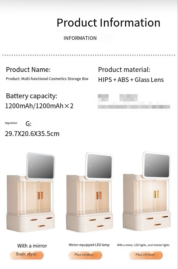 Caja de Almacenamiento de Cosméticos con Espejo Integrado