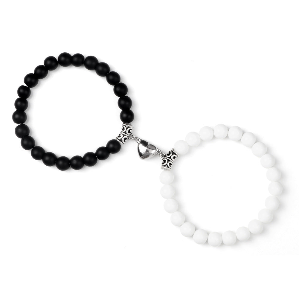 Pulsera Magnética para Parejas con Ojo de Tigre y Cierre de Corazón