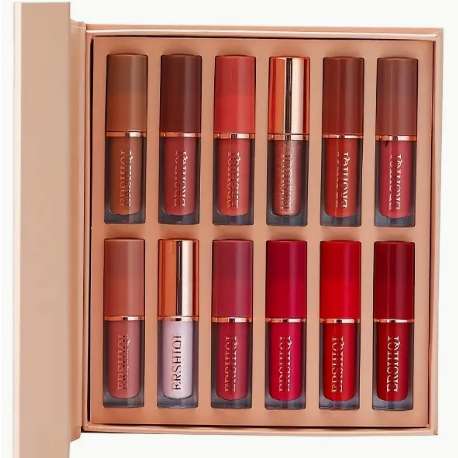 Caja de Regalo de 12 Piezas de Lápiz Labial Mate Aterciopelado y Hidratante