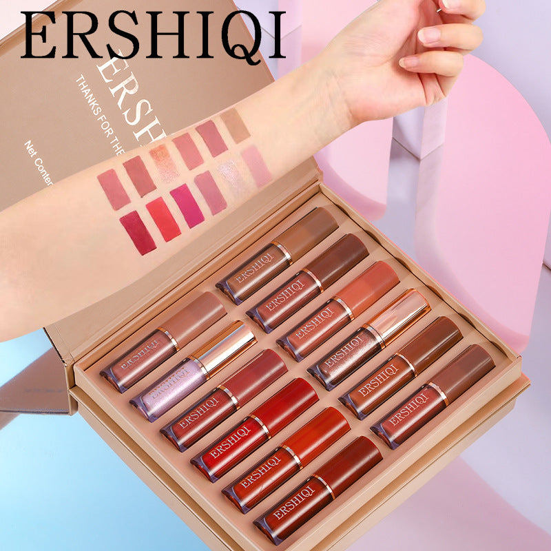 Caja de Regalo de 12 Piezas de Lápiz Labial Mate Aterciopelado y Hidratante