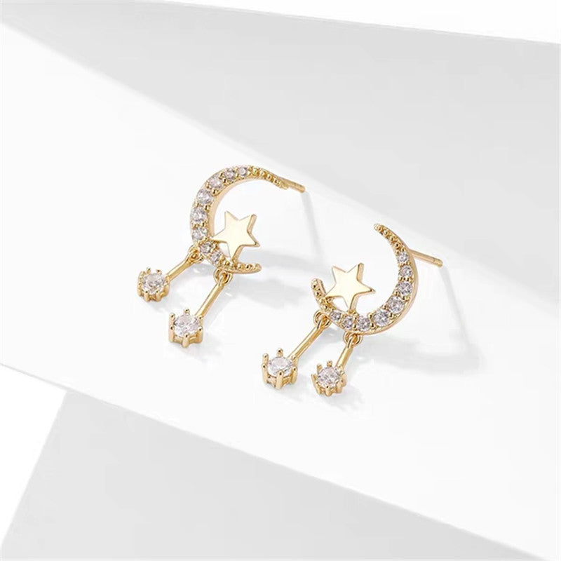 Pendientes de Tachuela Minimalistas de Luna y Estrella de Plata S925
