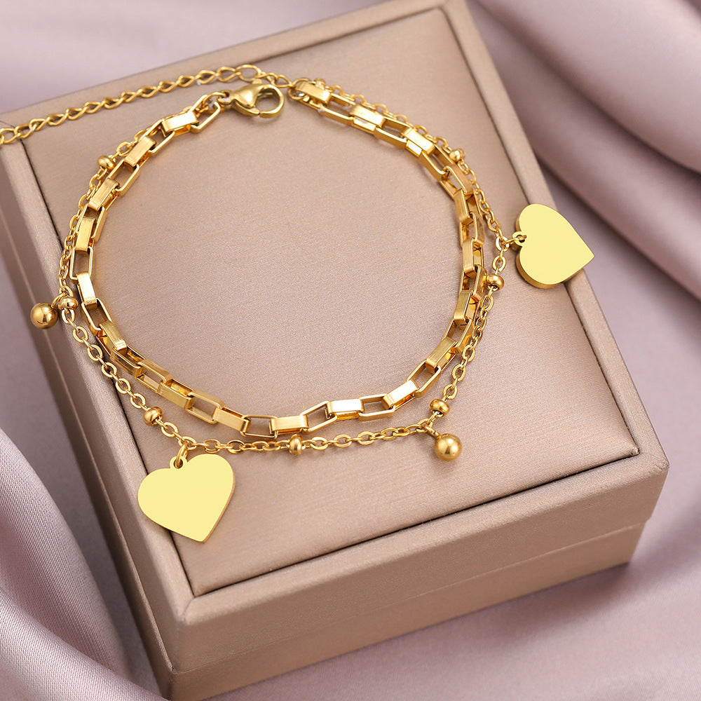 Pulsera de Pareja con Diseño Vintage de Doble Corazón