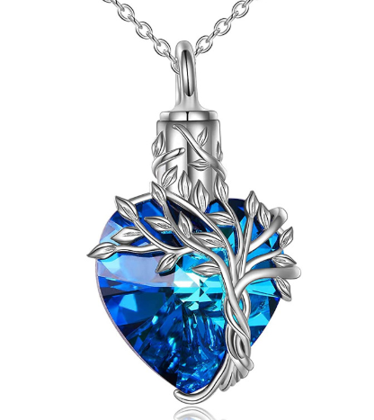 Collar con Urna en Forma de Corazón y Colgante de Piedra Preciosa Árbol de la Vida