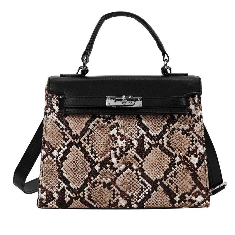 Bolso de Mano y Bandolera de Platino con Estampado de Serpiente a la Moda