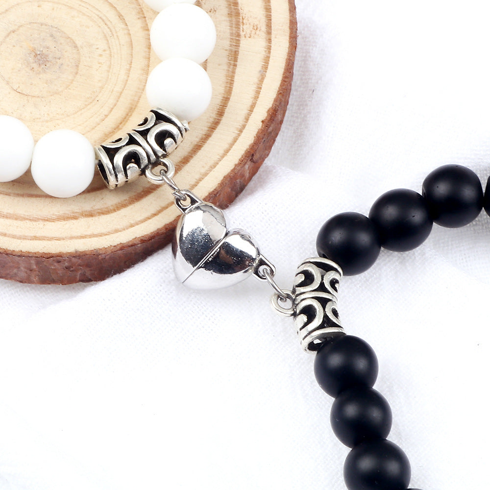 Pulsera Magnética para Parejas con Ojo de Tigre y Cierre de Corazón