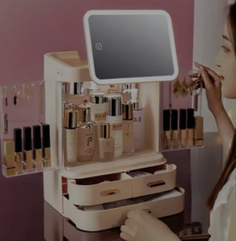 Caja de Almacenamiento de Cosméticos con Espejo Integrado