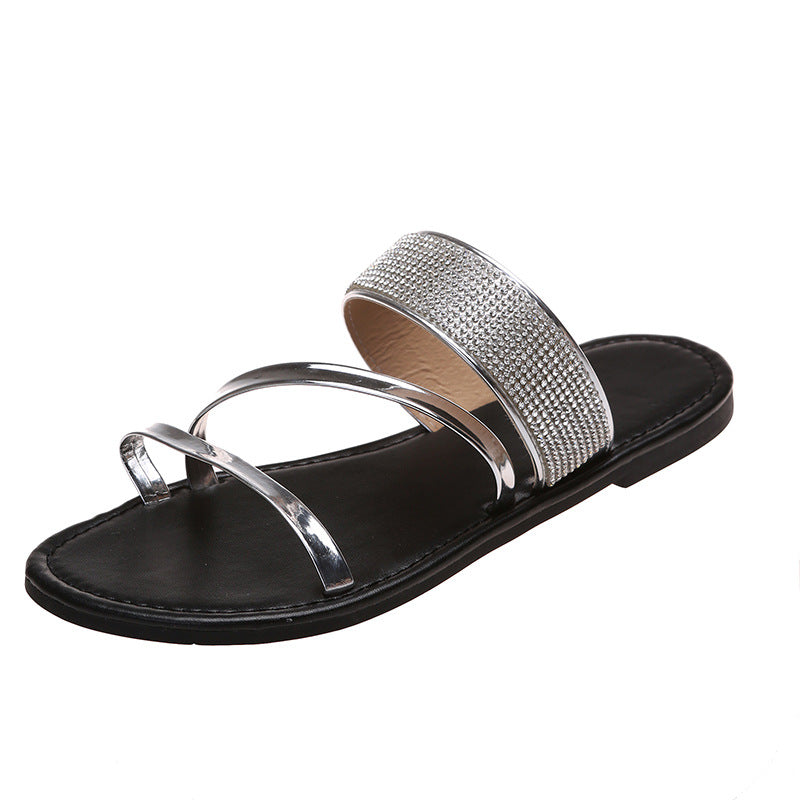 Sandalias Casuales Grandes con Pedrería para Mujer al Aire Libre