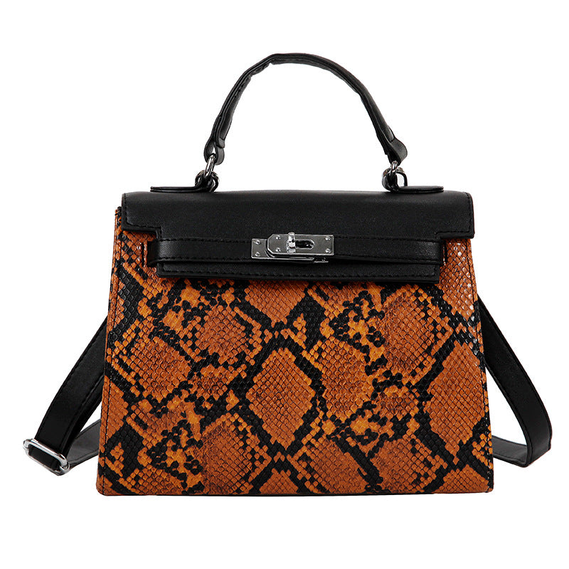 Bolso de Mano y Bandolera de Platino con Estampado de Serpiente a la Moda