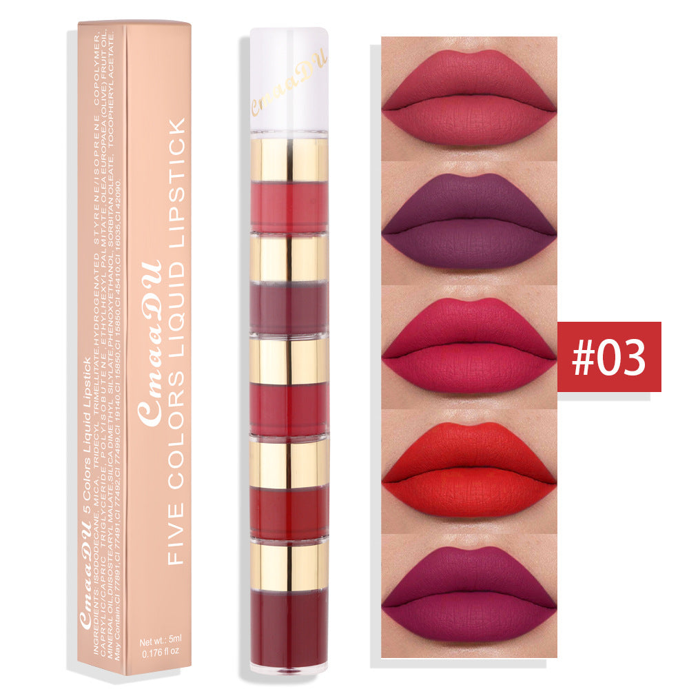 Brillo de Labios Mate Impermeable en 5 Colores con Junta de Bambú
