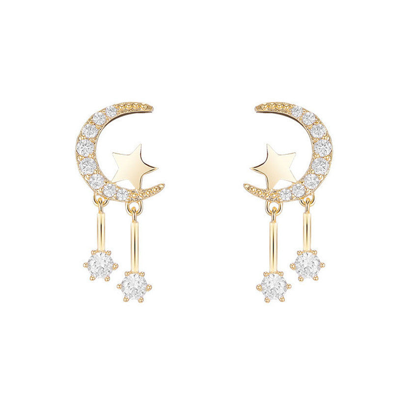 Pendientes de Tachuela Minimalistas de Luna y Estrella de Plata S925