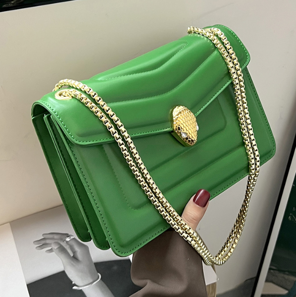 Bolso de Mano con Cadena y Cabeza de Serpiente en Cuero, Moda 2020