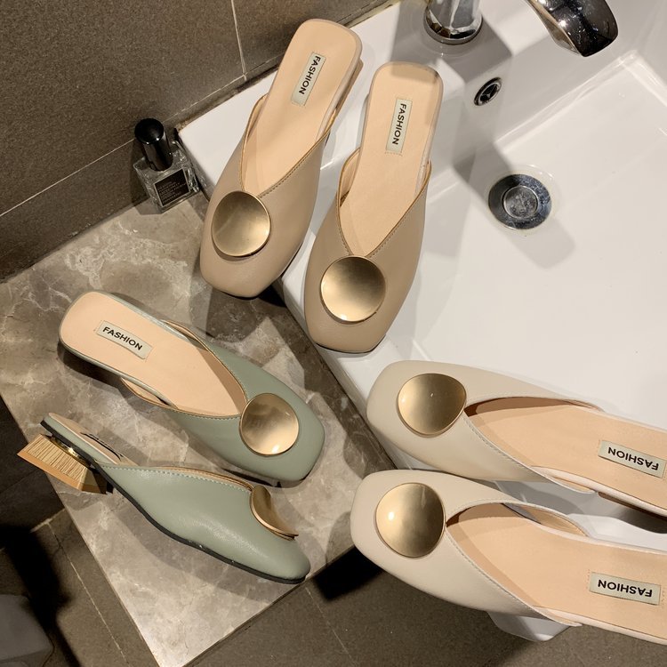 Pantuflas de Tacón Bajo Casual de Verano para Mujer, Estilo Baotou