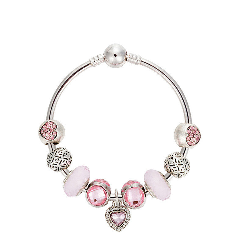 Pulsera de Mujer con Colgante de Corazón y Perlas de Cristal Rosa para Hacerlo Tú Misma