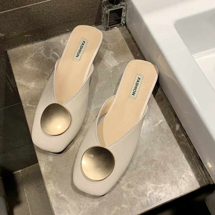 Pantuflas de Tacón Bajo Casual de Verano para Mujer, Estilo Baotou