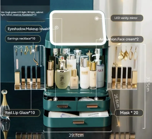 Caja de Almacenamiento de Cosméticos con Espejo Integrado