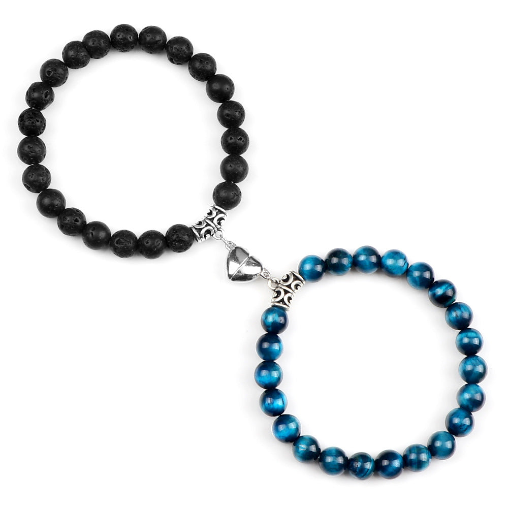 Pulsera Magnética para Parejas con Ojo de Tigre y Cierre de Corazón