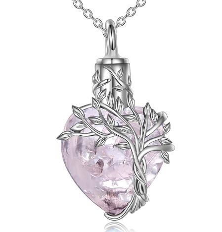 Collar con Urna en Forma de Corazón y Colgante de Piedra Preciosa Árbol de la Vida