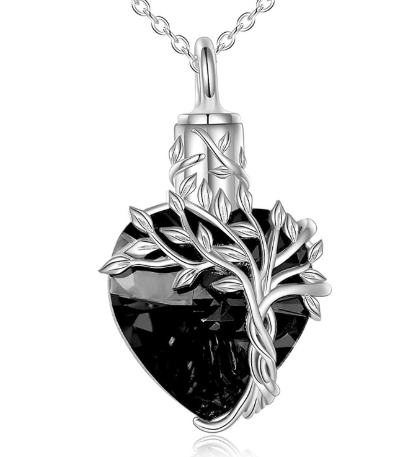 Collar con Urna en Forma de Corazón y Colgante de Piedra Preciosa Árbol de la Vida