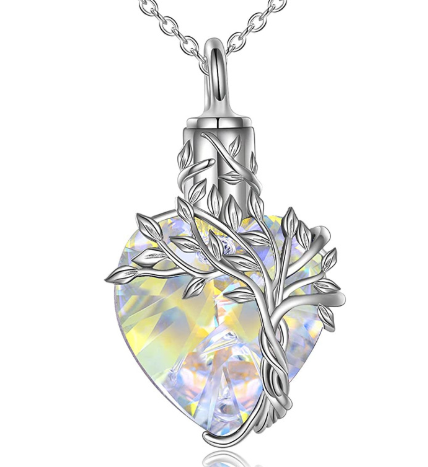 Collar con Urna en Forma de Corazón y Colgante de Piedra Preciosa Árbol de la Vida