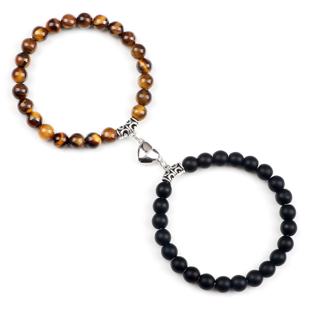 Pulsera Magnética para Parejas con Ojo de Tigre y Cierre de Corazón