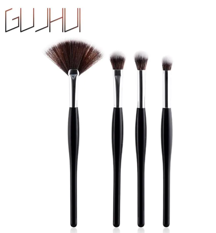 Juego de 8 Brochas de Maquillaje con Mango Negro y Tubos Plateados