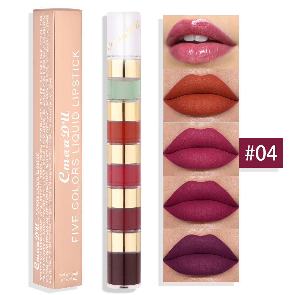 Brillo de Labios Mate Impermeable en 5 Colores con Junta de Bambú