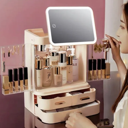 Caja de Almacenamiento de Maquillaje con Espejo Iluminado