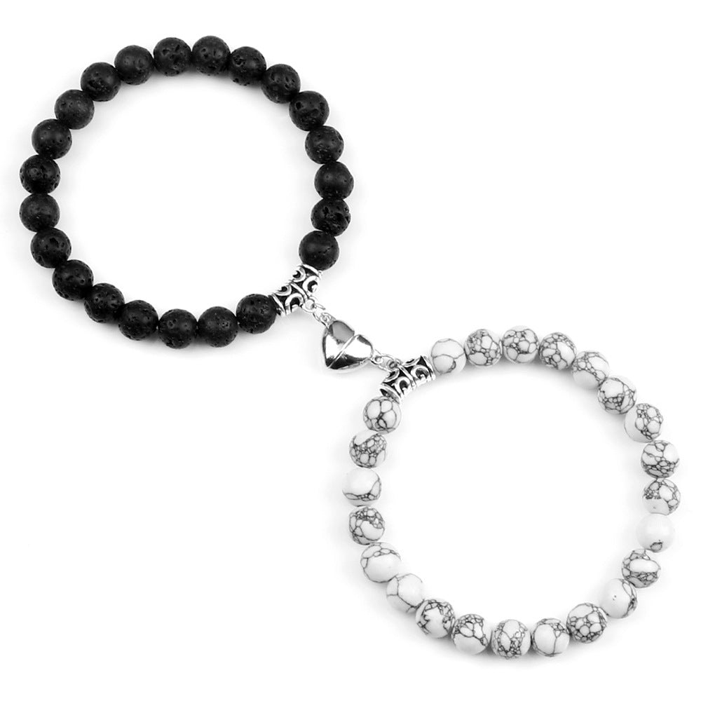 Pulsera Magnética para Parejas con Ojo de Tigre y Cierre de Corazón