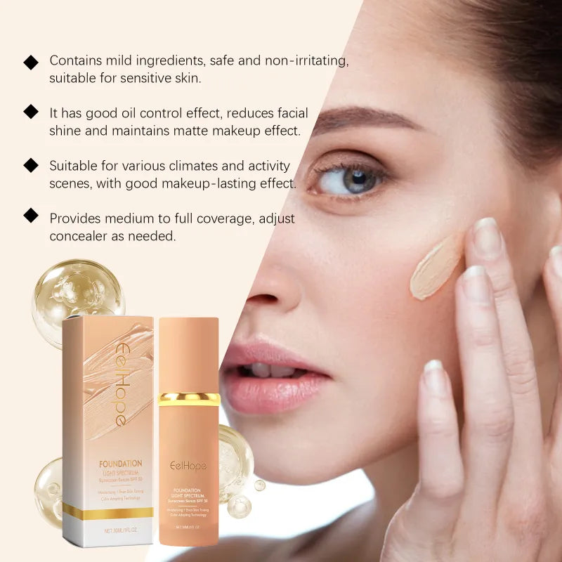 Base de Maquillaje Líquida con Cambio de Temperatura, Natural, Ligera, Corrector y Hidratante