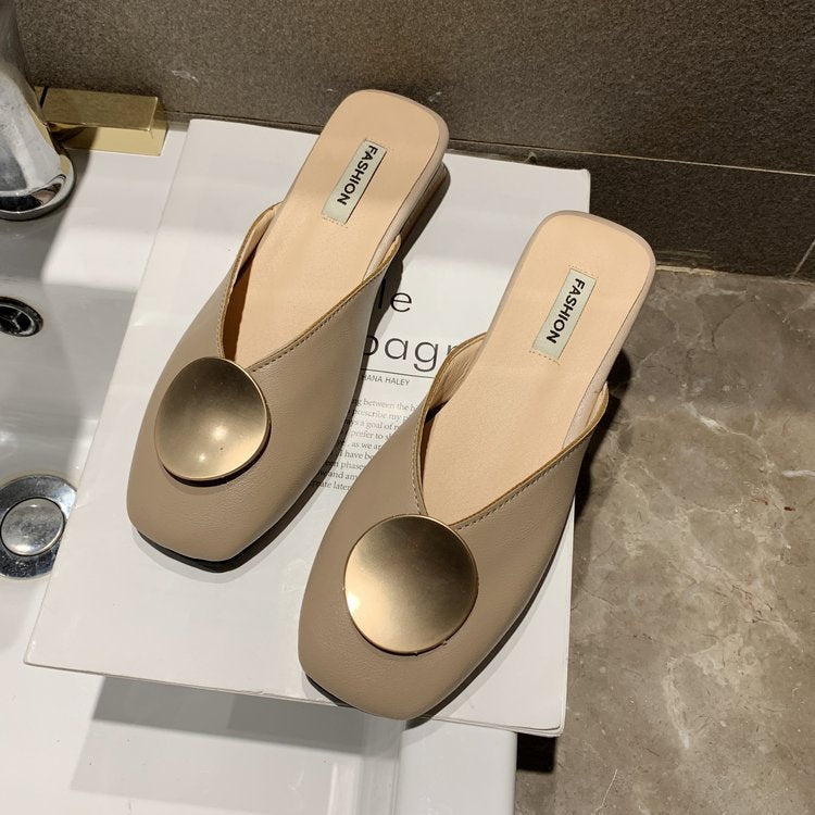 Pantuflas de Tacón Bajo Casual de Verano para Mujer, Estilo Baotou