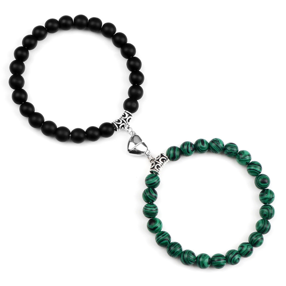 Pulsera Magnética para Parejas con Ojo de Tigre y Cierre de Corazón