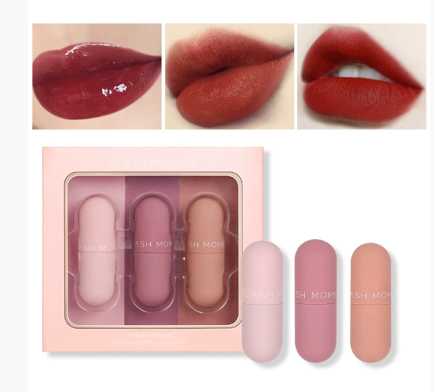 Set de 3 Brillos de Labios Mate - No se Adhiere al Vaso