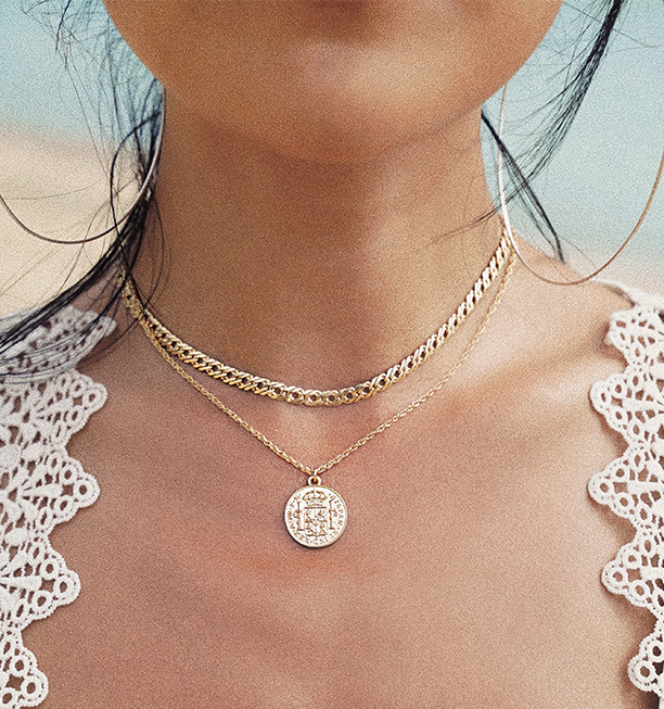 Collar Hip Hop Mystic Ocean - Colgante de Moneda Retro Dorada