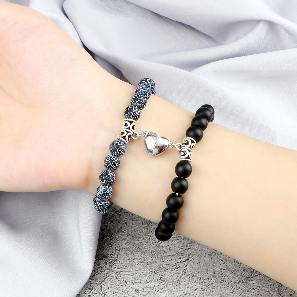 Pulsera Magnética para Parejas con Ojo de Tigre y Cierre de Corazón