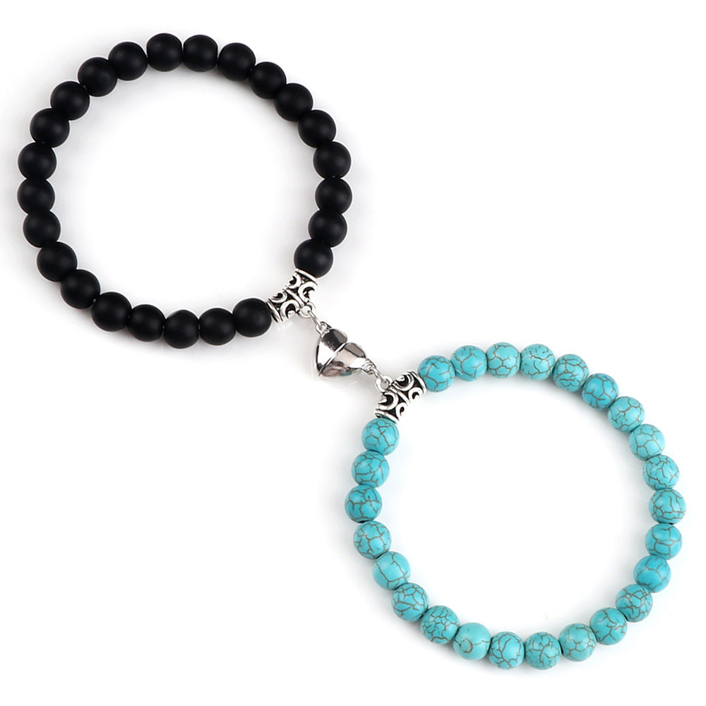 Pulsera Magnética para Parejas con Ojo de Tigre y Cierre de Corazón