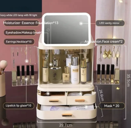 Caja de Almacenamiento de Maquillaje con Espejo Iluminado