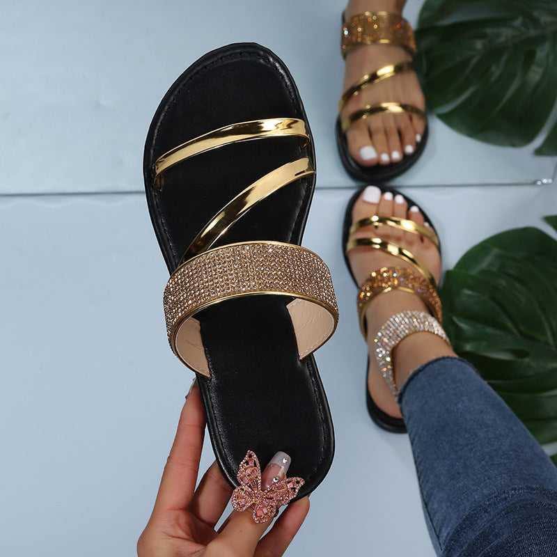 Sandalias Casuales Grandes con Pedrería para Mujer al Aire Libre