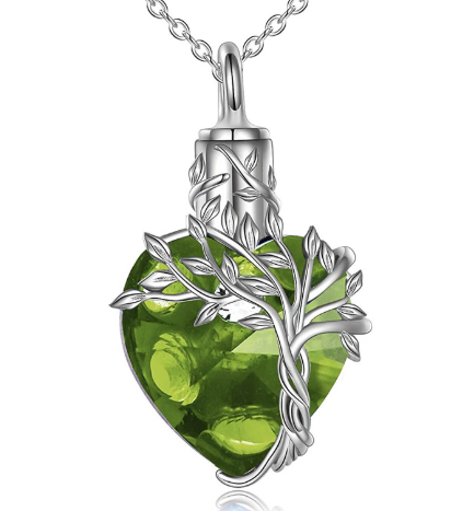 Collar con Urna en Forma de Corazón y Colgante de Piedra Preciosa Árbol de la Vida
