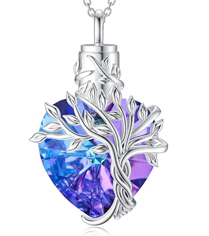 Collar con Urna en Forma de Corazón y Colgante de Piedra Preciosa Árbol de la Vida