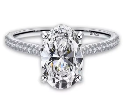 Anillo Joyería de Diamante Simulado Ovalado de 3 Quilates