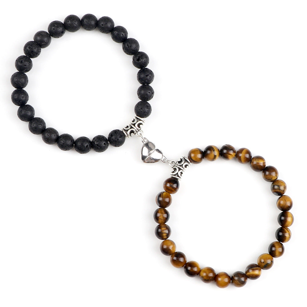 Pulsera Magnética para Parejas con Ojo de Tigre y Cierre de Corazón