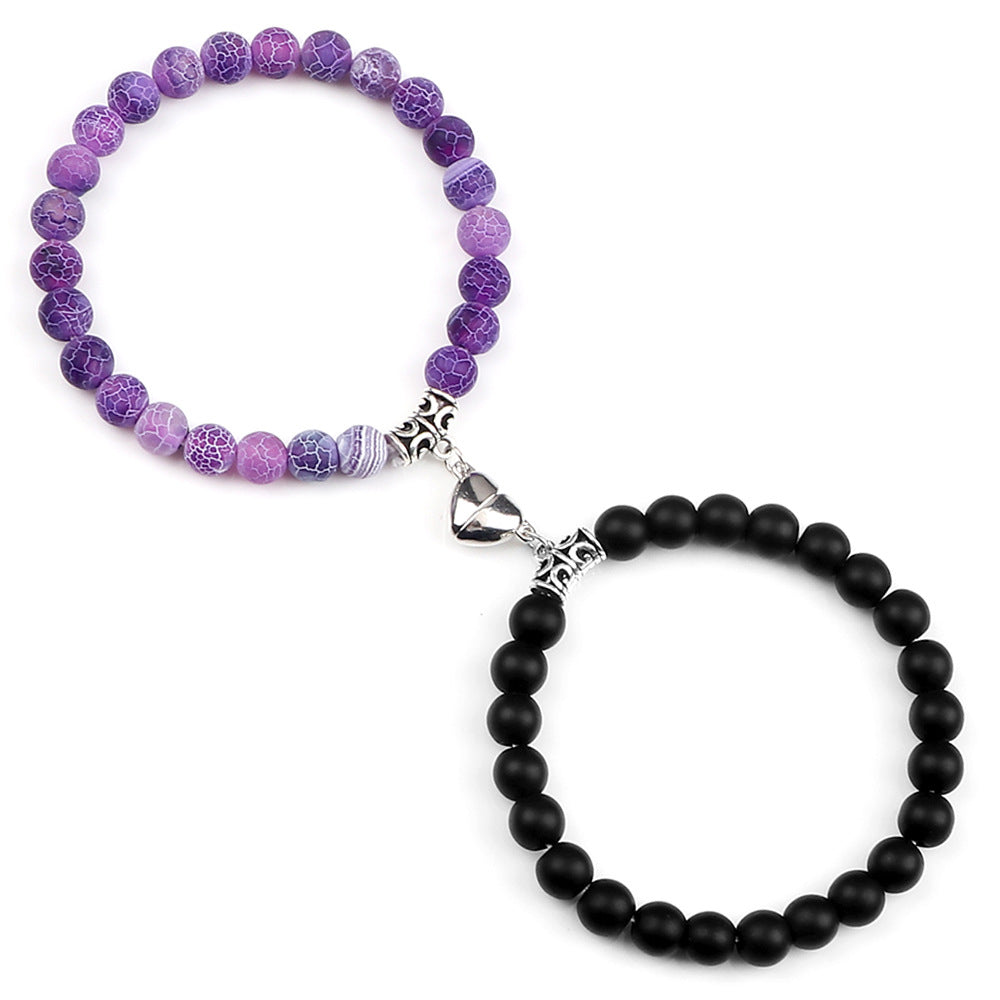 Pulsera Magnética para Parejas con Ojo de Tigre y Cierre de Corazón
