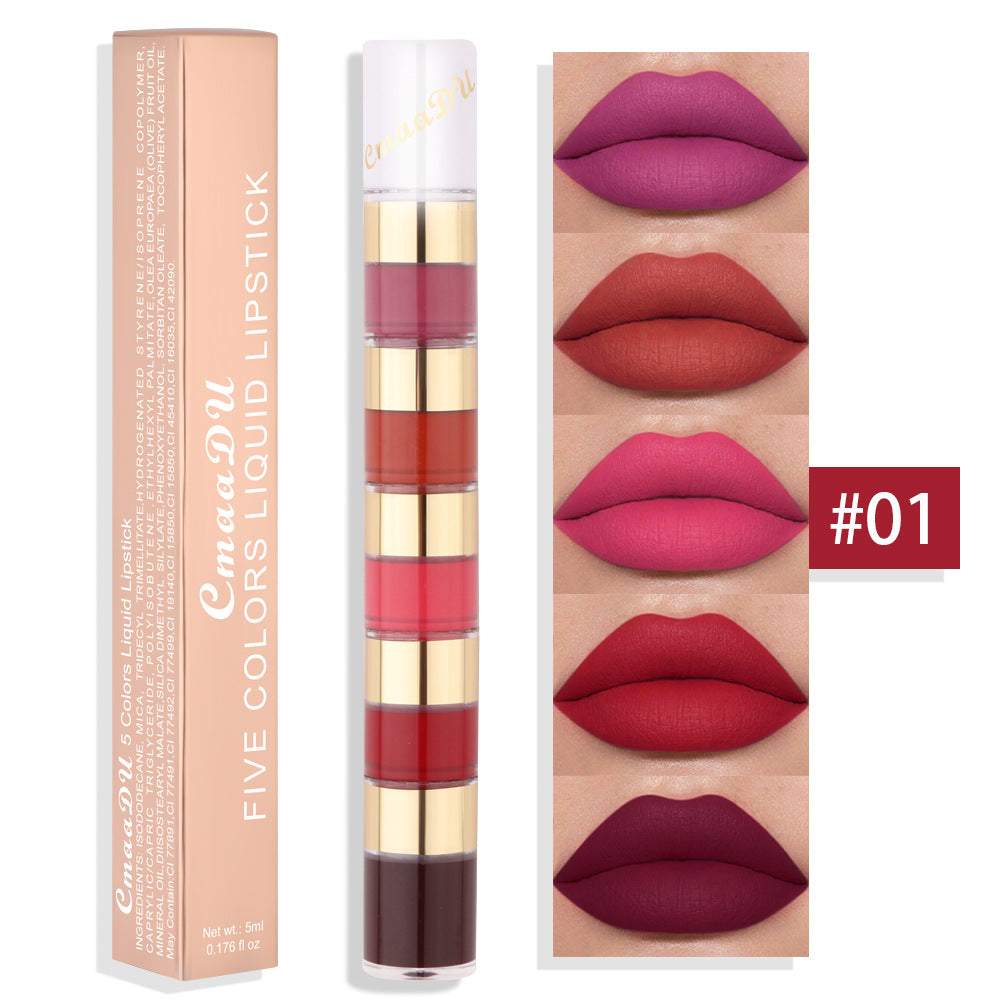 Brillo de Labios Mate Impermeable en 5 Colores con Junta de Bambú