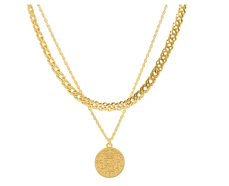 Collar Hip Hop Mystic Ocean - Colgante de Moneda Retro Dorada